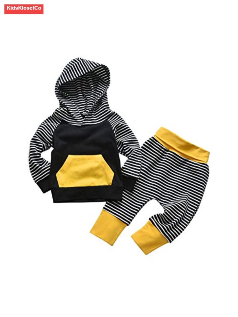 Toddler Boy Striped Long Sleeve Hoodie and Pants Outfit Set Cotton